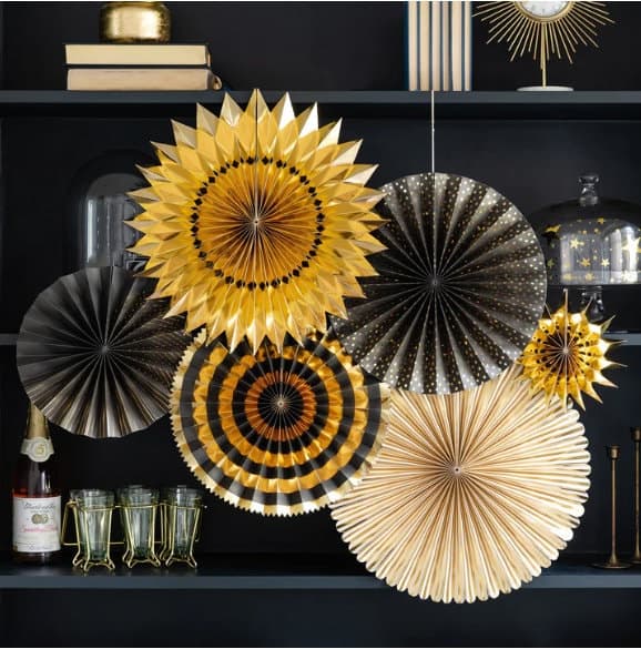 Black and Gold Party Fans - New Year's Eve Backdrop