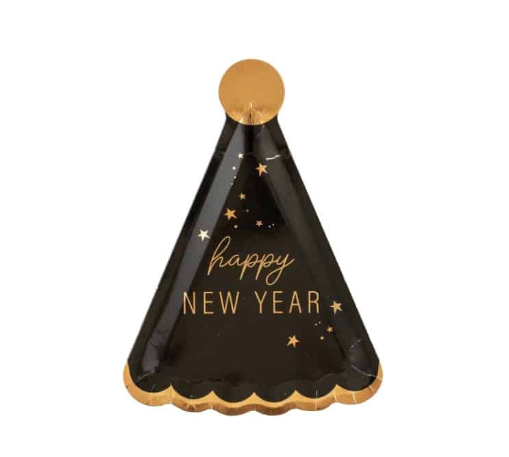 Happy New Year - NYE 2025 Paper Plates shaped like New Year's Hats