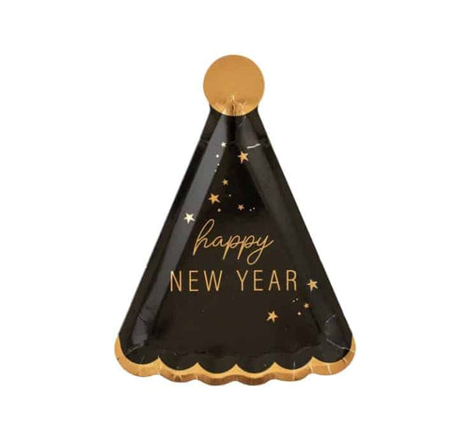 Happy New Year - NYE 2025 Paper Plates shaped like New Year's Hats