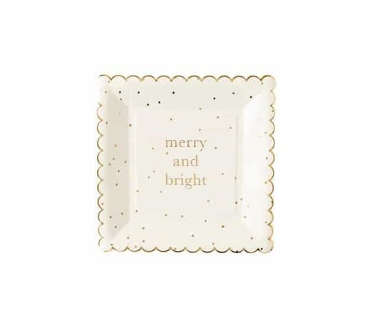 Merry and Bright dessert plates from the EnFete gold Christmas holiday tableware collection