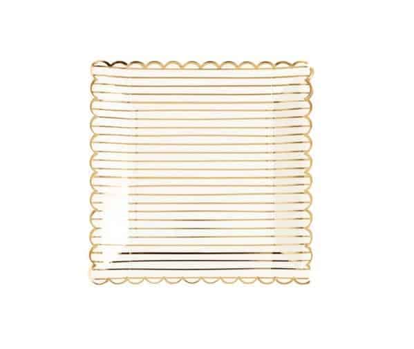 Cream and Gold Striped Scalloped 9 Inch Paper Plates