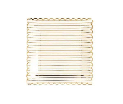 Cream and Gold Striped Scalloped 9 Inch Paper Plates