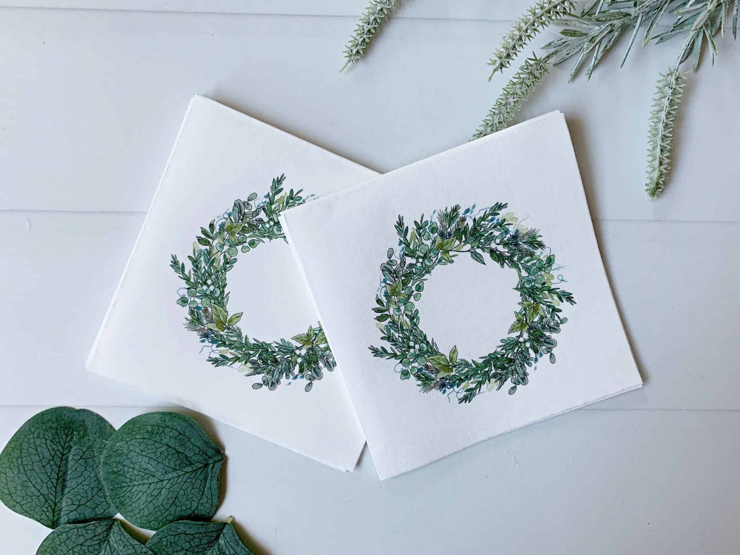Botanical Wreath Christmas Cocktail Napkins - For a December botanical Birthday