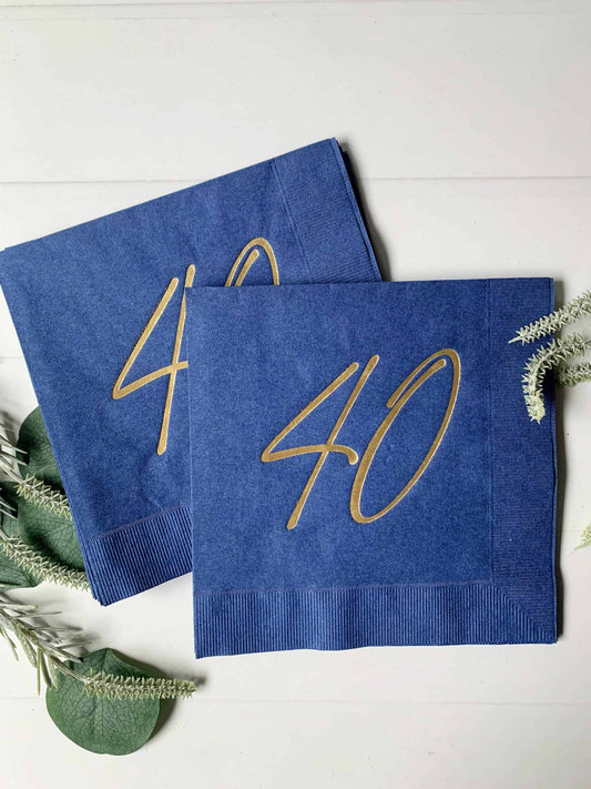 40th Birthday Luncheon Napkins - Navy & Gold