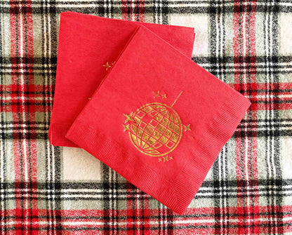 Red Disco Ball Cocktail Napkins for Bachelorette, Birthday, Christmas, and New Year's Eve Parties