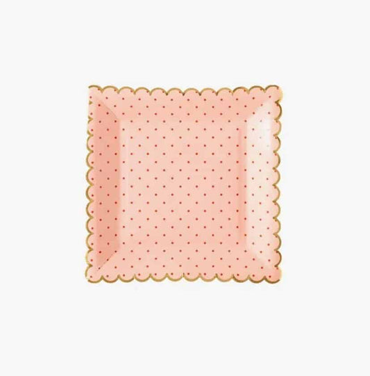 Pink Polka Dot Square Paper Plates