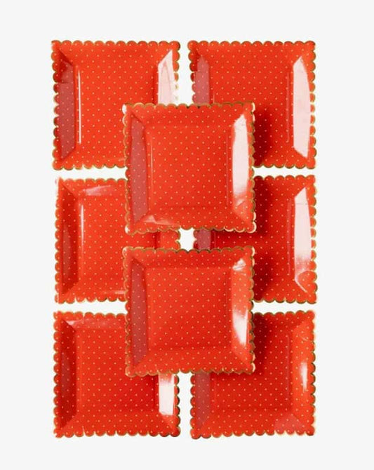 Red Polka Dot Square Paper Plates