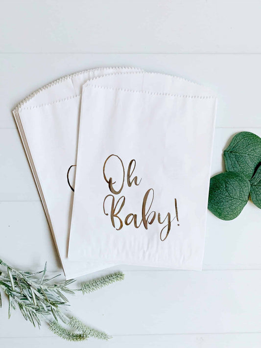 Oh Baby Shower Favor & Treat Bags- Silver
