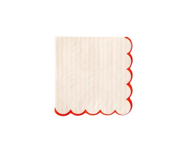 Pink Striped Scalloped Cocktail Napkins
