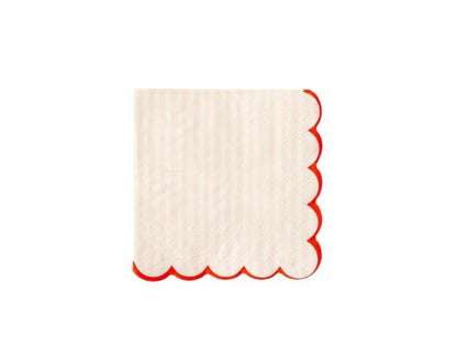 Pink Striped Scalloped Cocktail Napkins