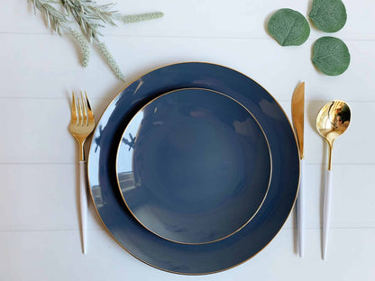 Slate Blue with Gold Dinner Plates - Plastic