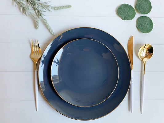 Slate Blue with Gold Dinner Plates - Plastic