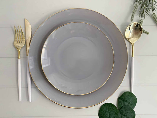 Grey with Gold Dinner Plates - Plastic