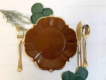 Brown Scalloped Lunch Plates
