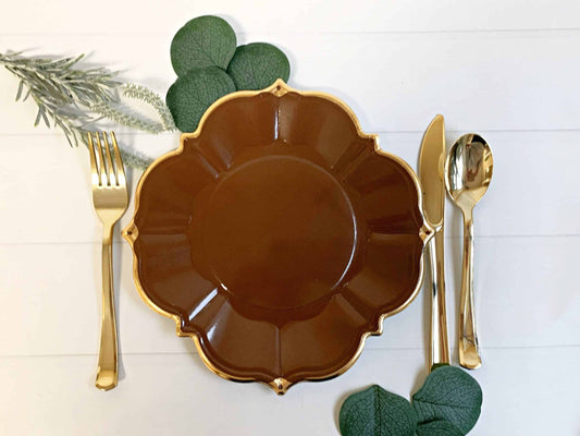 Brown Scalloped Lunch Plates