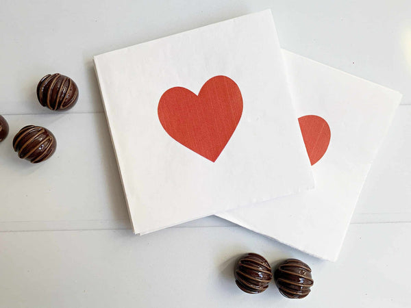 Heart Napkins Red - Valentine's Day Cocktail Napkins Set of 16