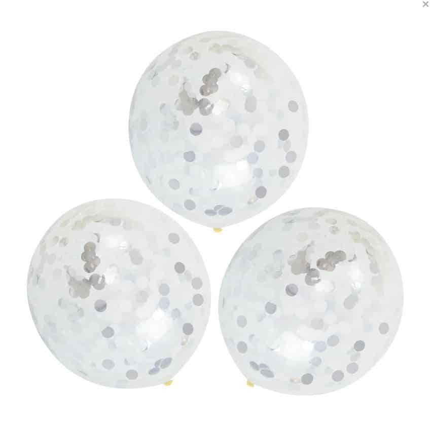 Silver Confetti Balloons 18 Inch - Clear Latex Set of 3