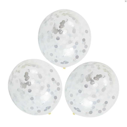 Silver Confetti Balloons 18 Inch - Clear Latex Set of 3