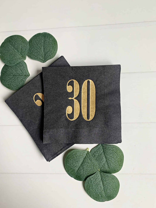 30th Birthday Napkins - Black & Gold