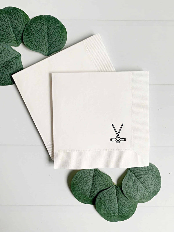 Hockey Napkins Matte Black Foil - Hockey Party Birthday Cocktail Napkins Set of 16