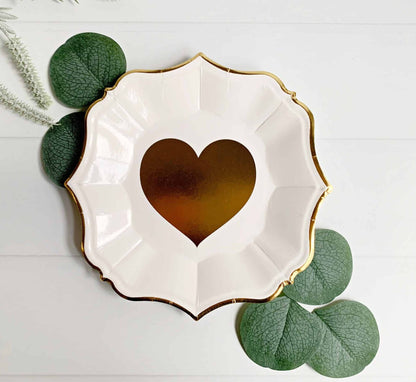 White Heart Cake Plates with Gold Edge