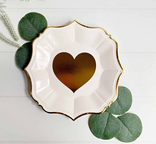 White Heart Cake Plates with Gold Edge