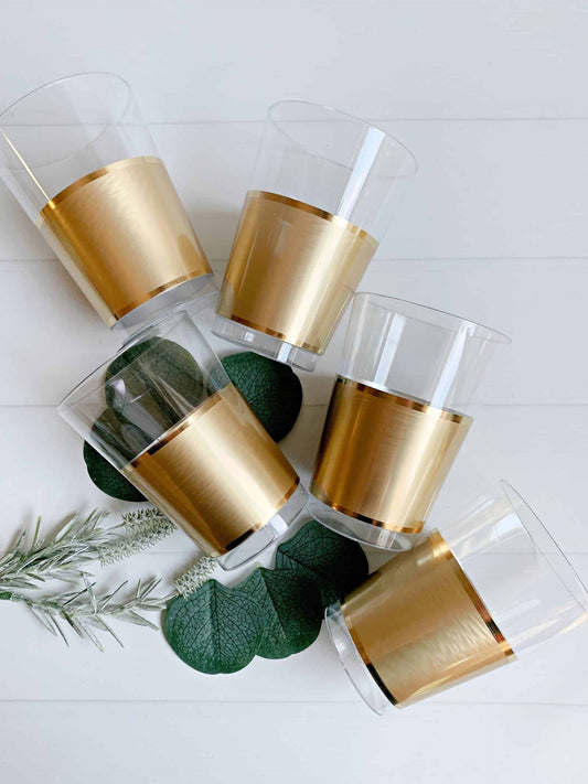 Gold Band Plastic Cocktail Glasses, Set of 10