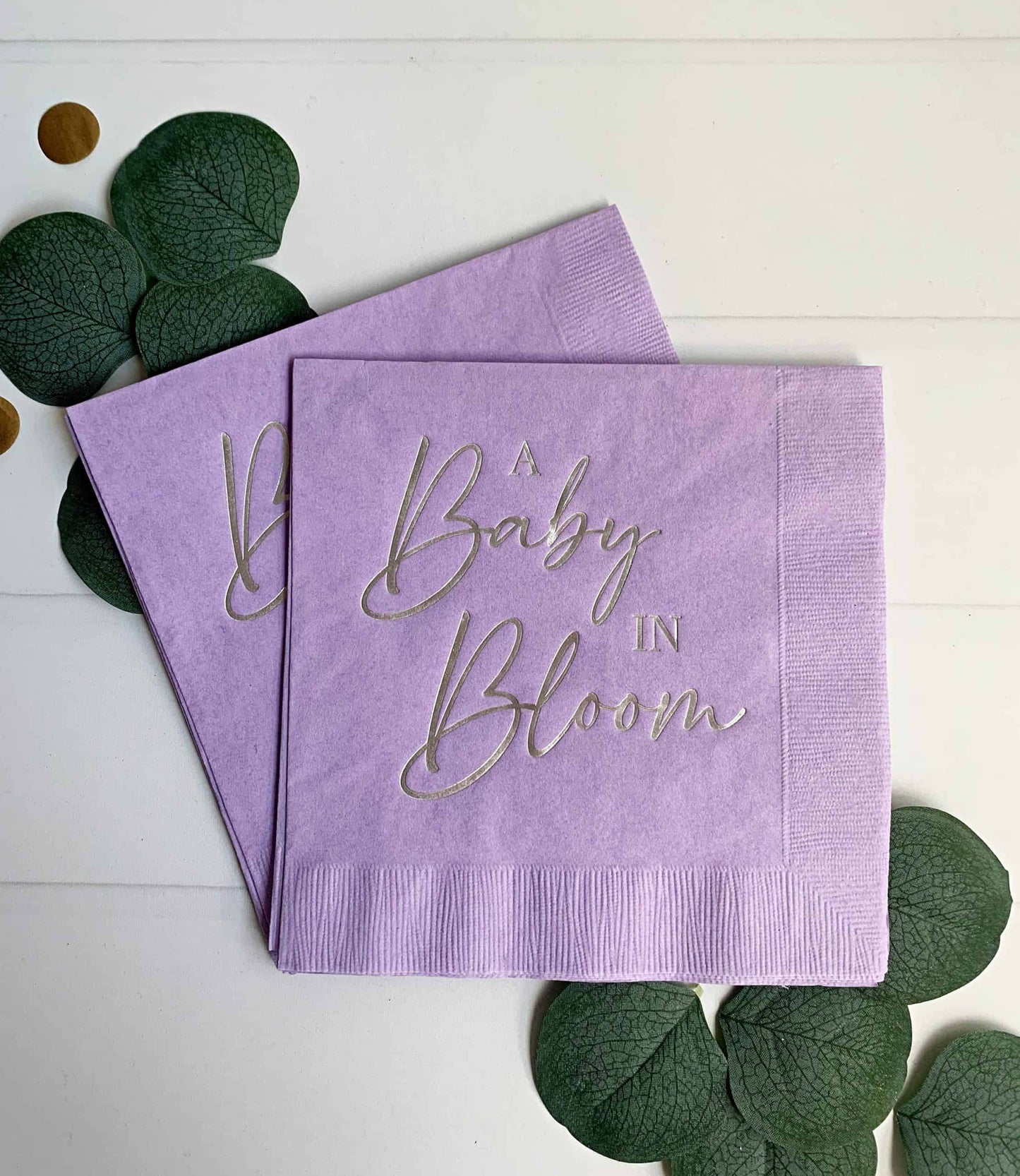 Baby in Bloom - Baby Shower Napkins - Lavender & Silver