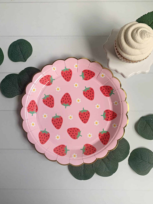 Add a touch of summer to your table with our strawberry dinner plates in pink with strawberries. These charming plates feature a delicate illustration of ripe strawberries, making them the perfect choice for a summer garden party, outdoor barbecue, or any other celebration. The vibrant pink color and playful design make them suitable for a variety of themes and color schemes. Whether you're serving a main course or simply adding a touch of charm to your table setting, these plates are sure to bring a smile 