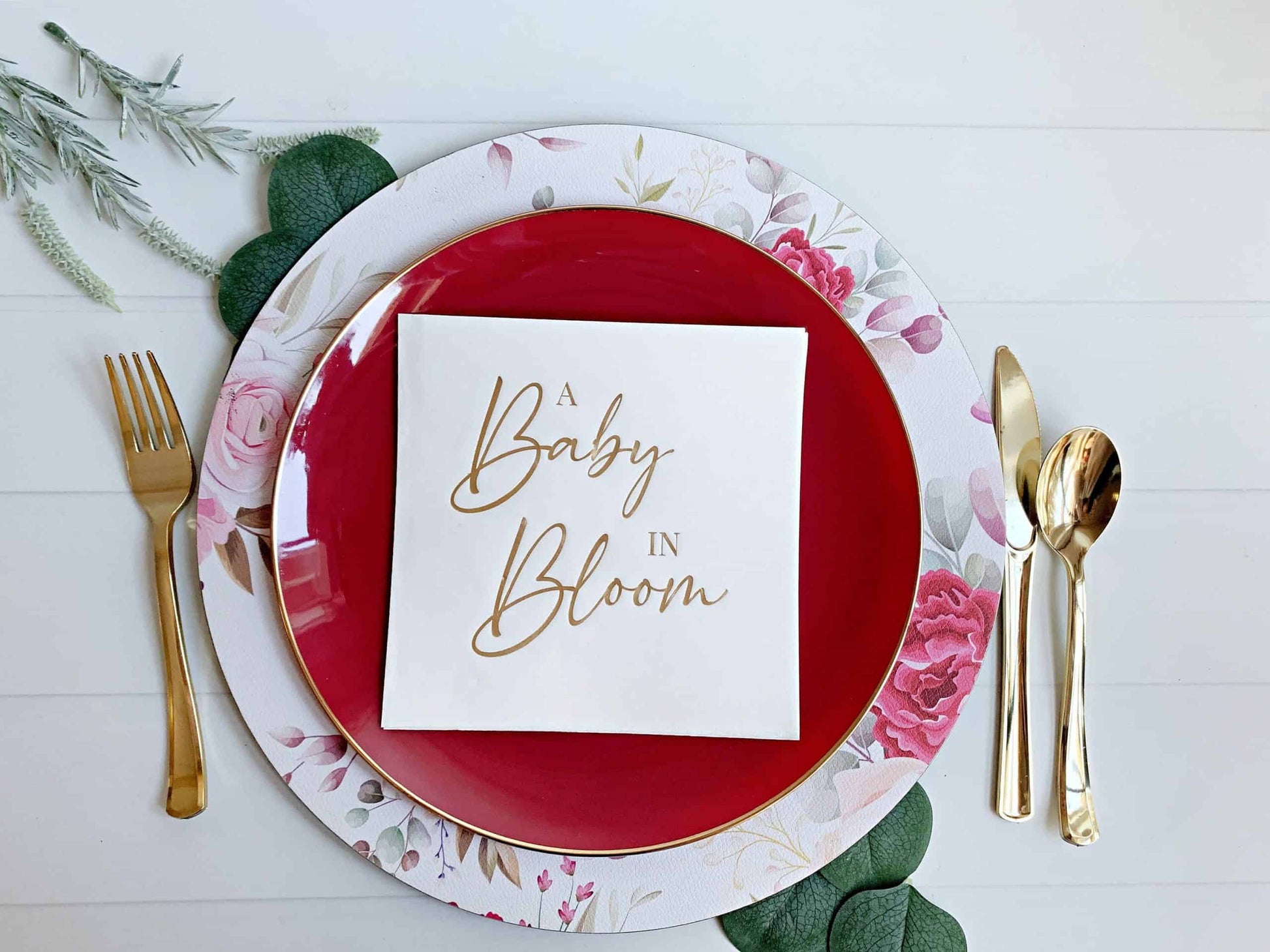 Celebrate the arrival of a new baby girl with our beautifully designed "A Baby in Bloom" luncheon napkins in white with gold writing. These stylish napkins feature a delicate floral design and elegant gold script, making them the perfect choice for a baby shower or other special occasion. The white color and gold writing make them suitable for a range of themes and color schemes, and the high-quality material ensures they are both durable and absorbent. So, add a touch of sophistication to your celebration 