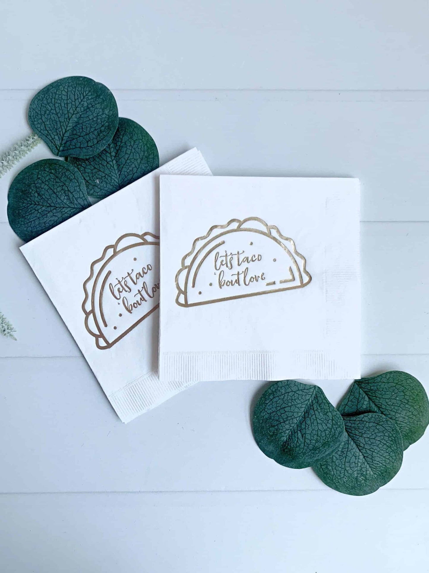 Let's Taco 'Bout Love Napkins - Cocktail - Gold on White