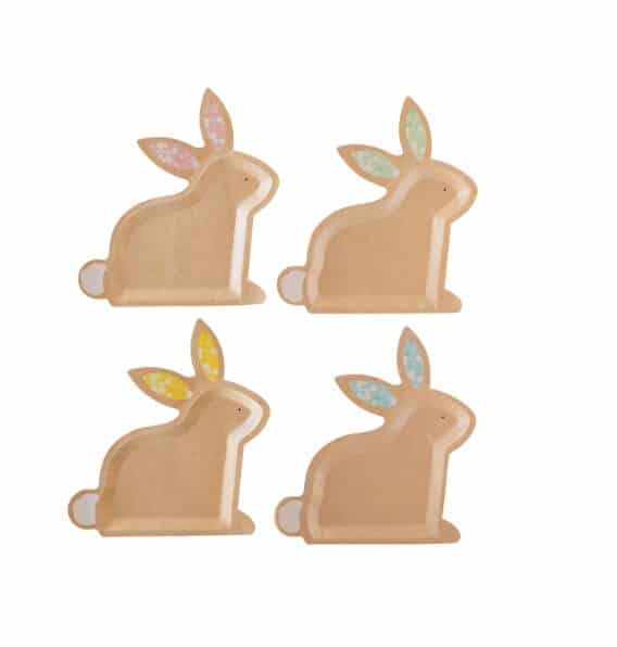 "Some Bunny is One" kraft bunny paper plates with a cute bunny design, perfect for a first birthday party.