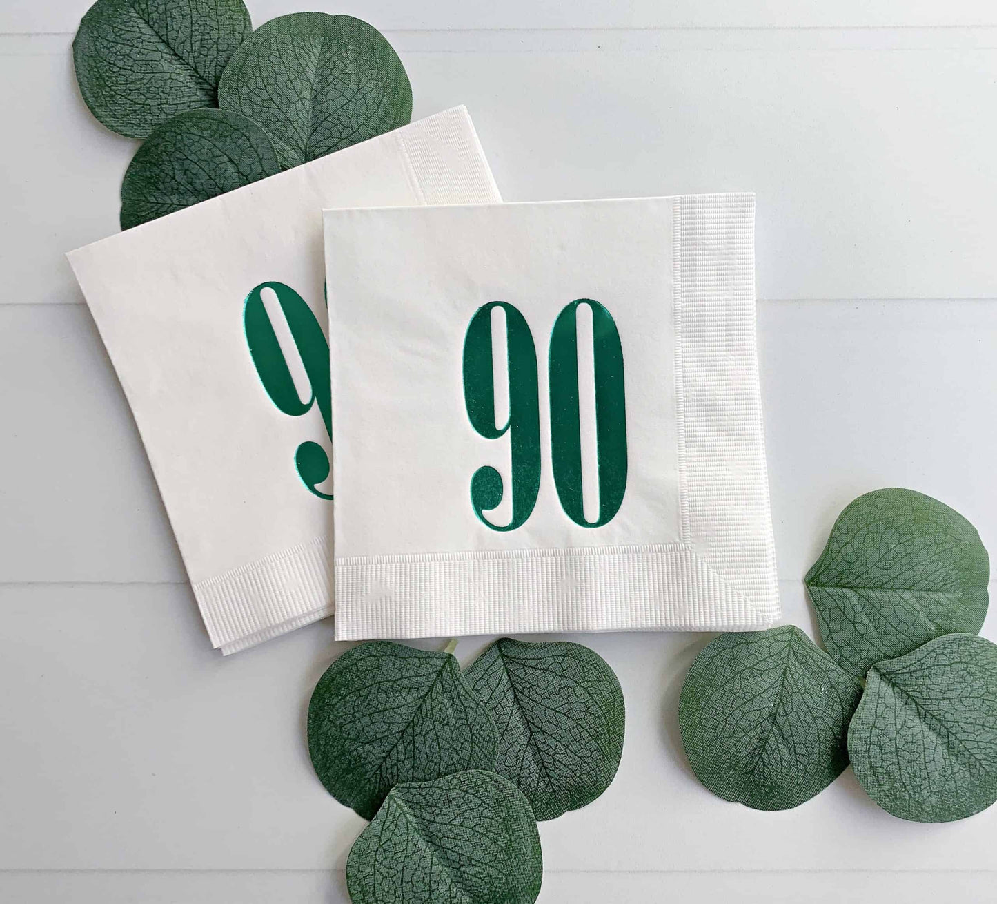 90th Birthday Napkins - Green and White