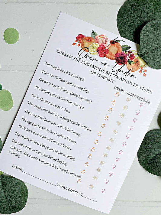 Over or Under Bridal Shower Game