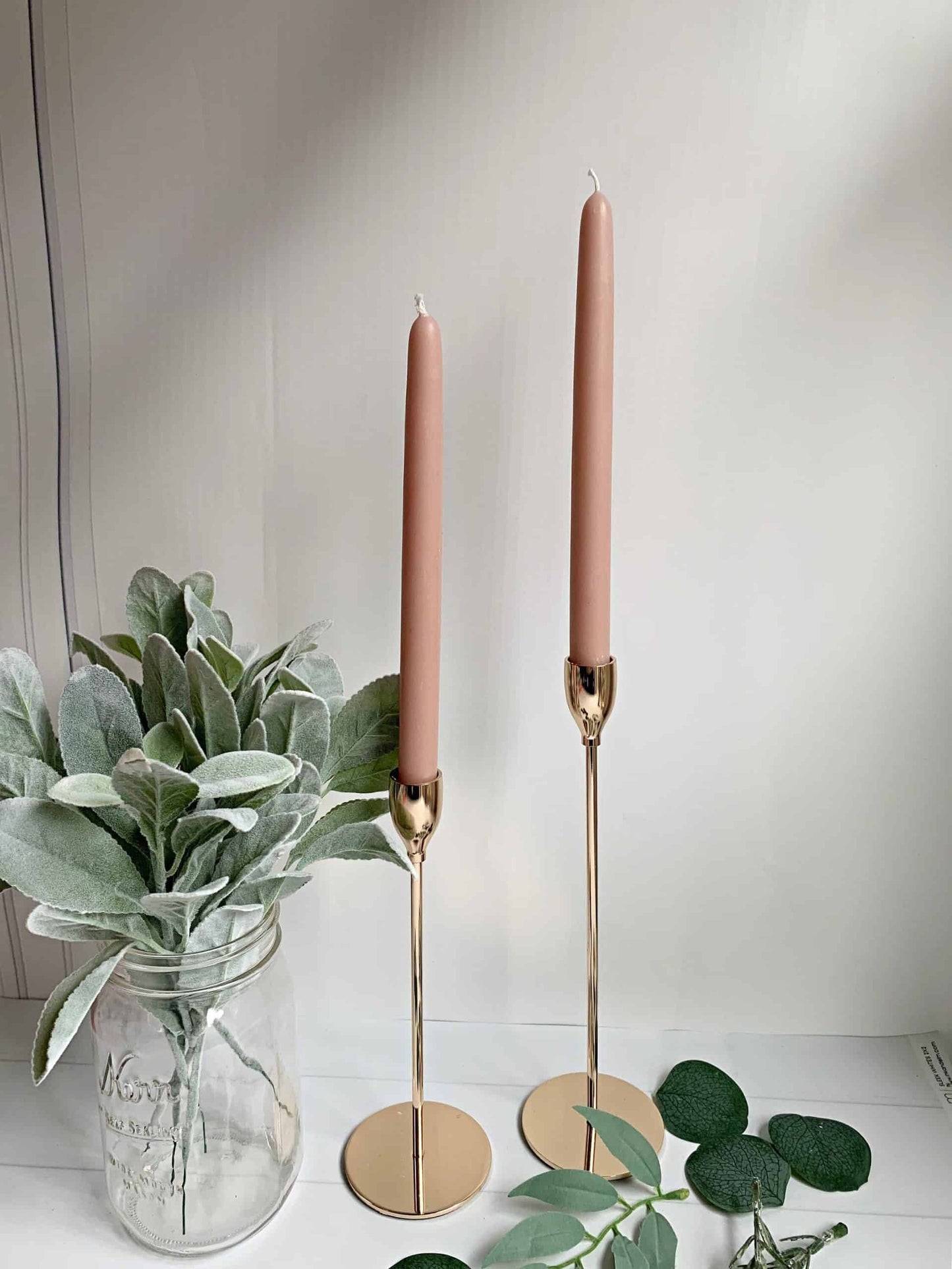 Dusty Rose Taper Candles - Beeswax 10 Inch