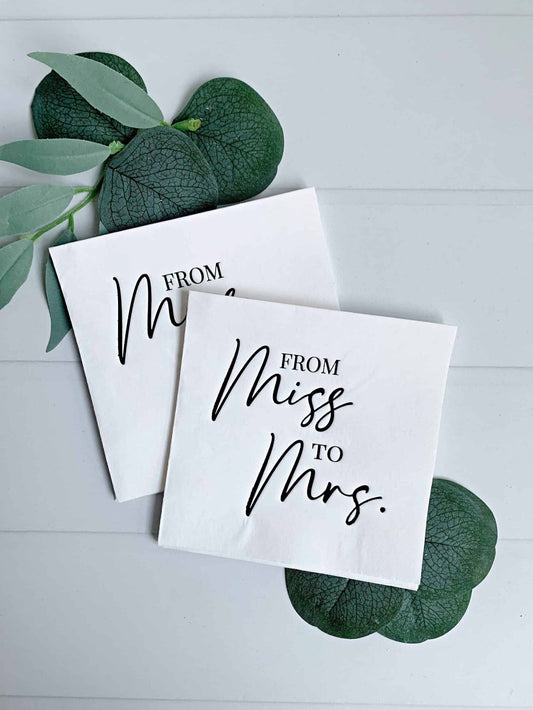 From Miss to Mrs Cocktail Napkins - Black & White