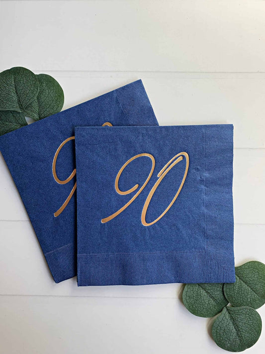 90th Birthday Luncheon Napkins - Navy & Gold