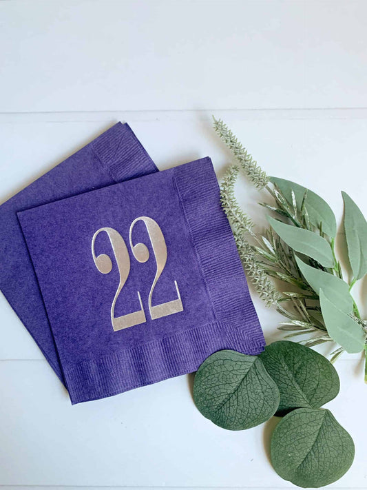 22nd Birthday Napkins - Silver & Violet