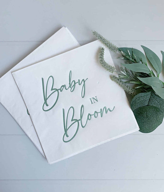 Add a touch of elegance to your baby shower with our Sage Baby in Bloom Luncheon Napkins. #BabyShower #Sage #LuncheonNapkins #PartySupplies #BabyInBloom.