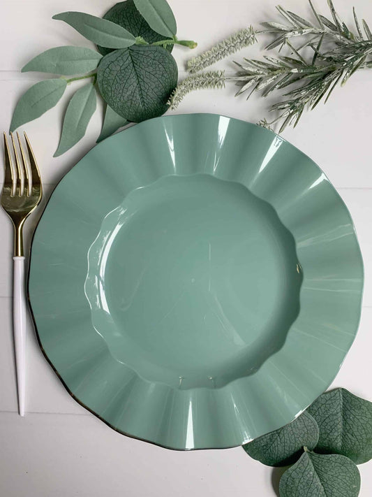 Elevate your special event with our stunning Sage Plastic Dinner Plates, perfect for Sage Baby Showers and wedding receptions! These high-quality plates are crafted from durable plastic and foil, making them both sturdy and elegant.