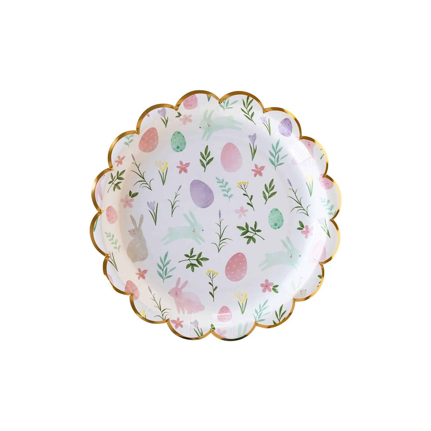 Make your Easter celebration even more special with our Scalloped Easter Egg and Bunny Paper Plates! Featuring a charming pastel print of Easter eggs and bunnies scattered throughout, these plates are perfect for bringing some Easter cheer to your table setting.