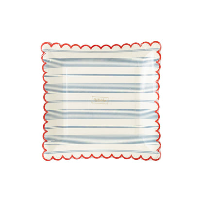Blue Ticking Striped Scallop Plates