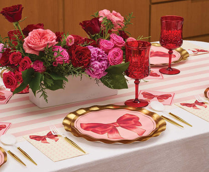 Pink Bow Wavy Dinner Plate with Gold Edge