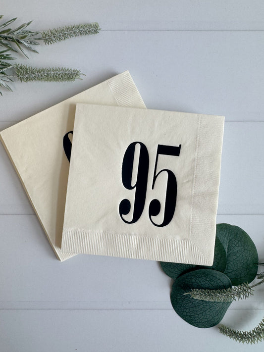95th Birthday Napkins Ivory & Black Foil - Retro Milestone Party - Set of 16