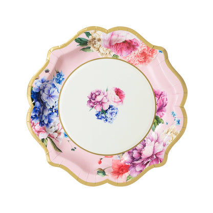 Tea Party Chintz Paper Plates - Floral 8 Inch Plates for Alice in Wonderland & Baby Showers (12-Pack)