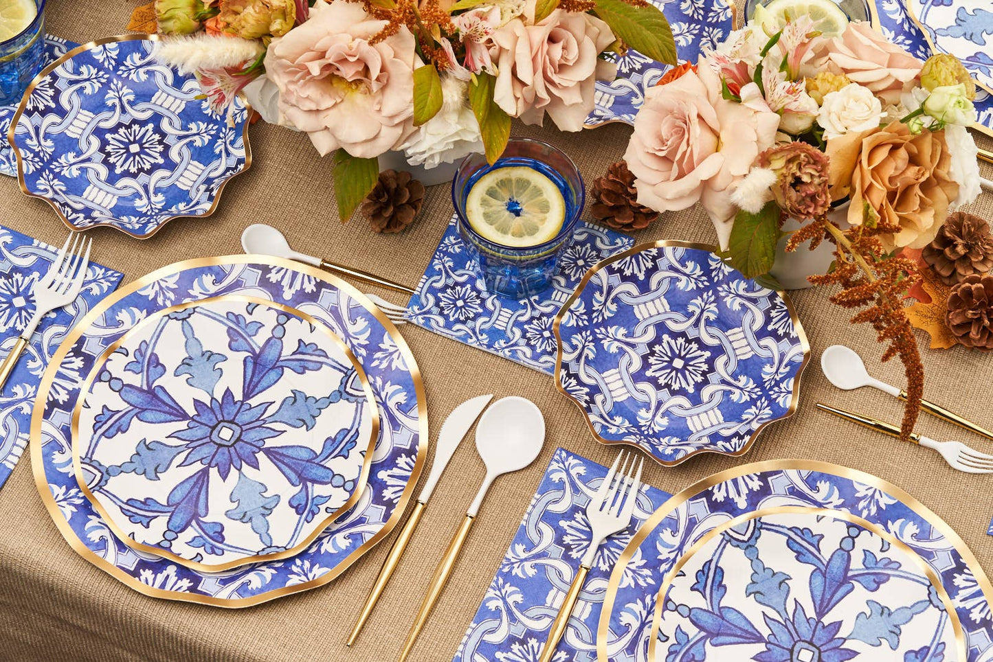 Moroccan Blue Paper Dinner Plates