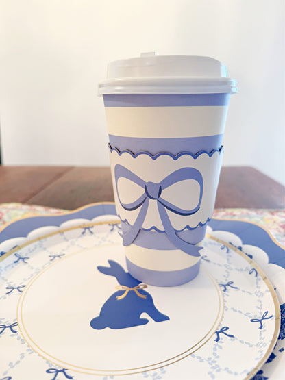Blue Bow and Scallop Ribbon Paper Coffee Cups, Lids and Tops