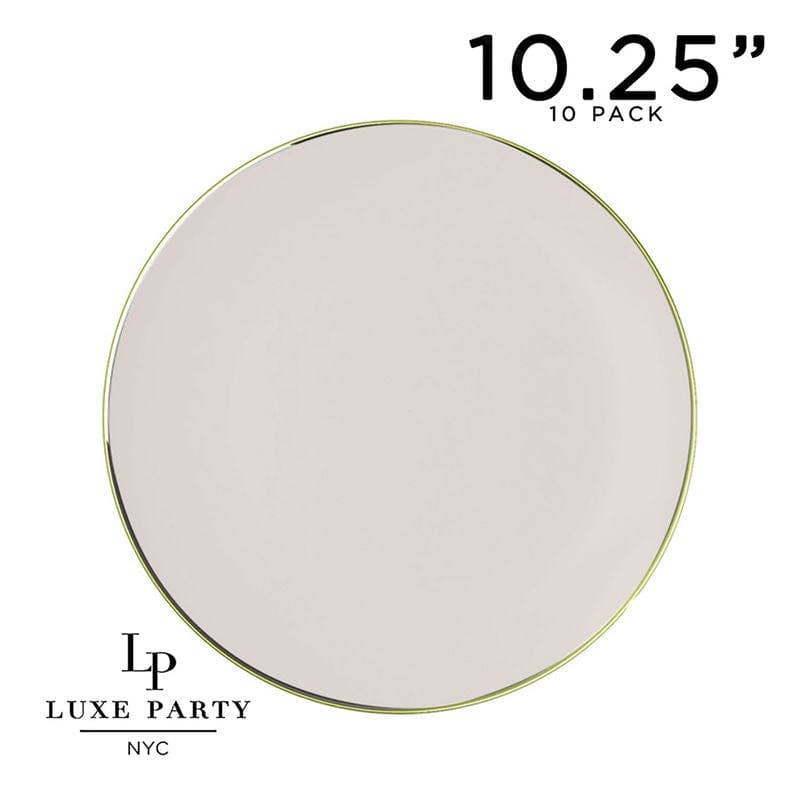 Linen Beige & Gold Plastic Plates Set 40 Pack - 20 Dinner & 20 Salad Plates for Weddings