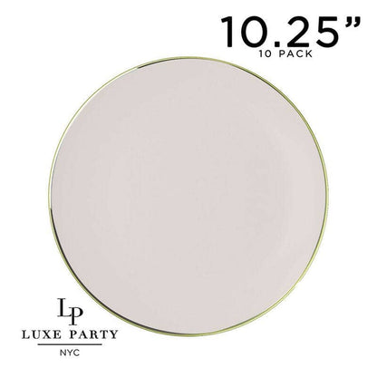 Linen Beige & Gold Plastic Plates Set 40 Pack - 20 Dinner & 20 Salad Plates for Weddings