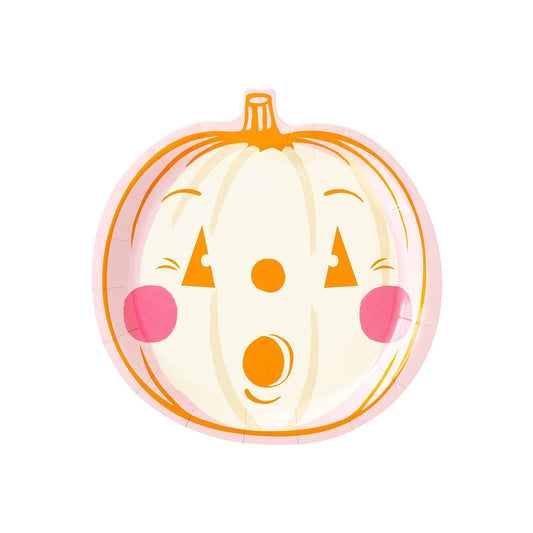 Vintage Pumpkin Face Paper Plates - Hot Pink & Orange
